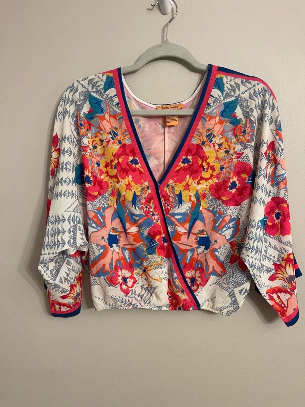 Flying Tomato Floral Wrap Top — Pink, Blue & Yellow